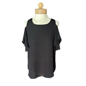 Iz Byer Black Asymmetrical Ruffled Blouse